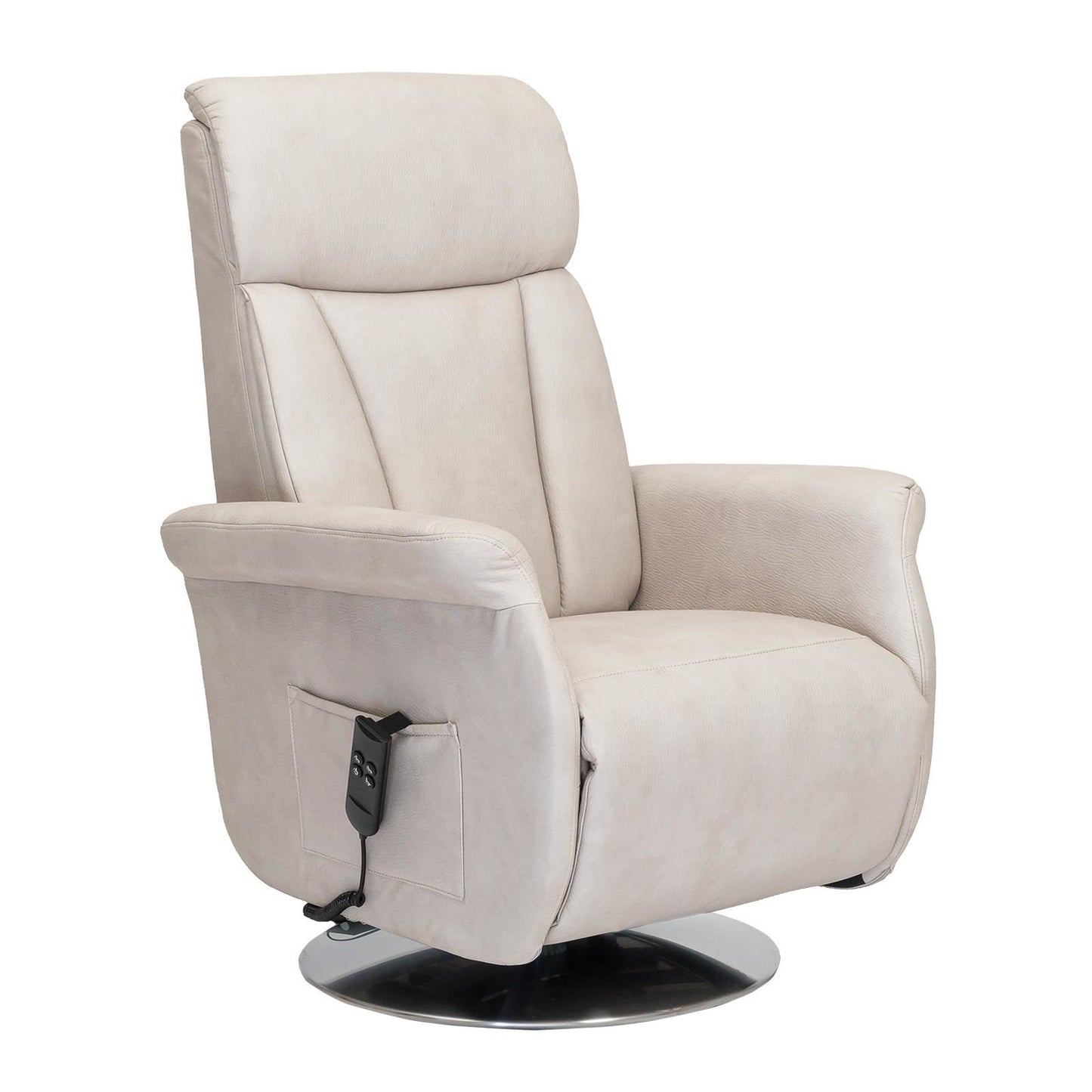 Elena2 Poltrona Relax design moderno 2 motori base d'acciaio girevole tessuto effetto pelle