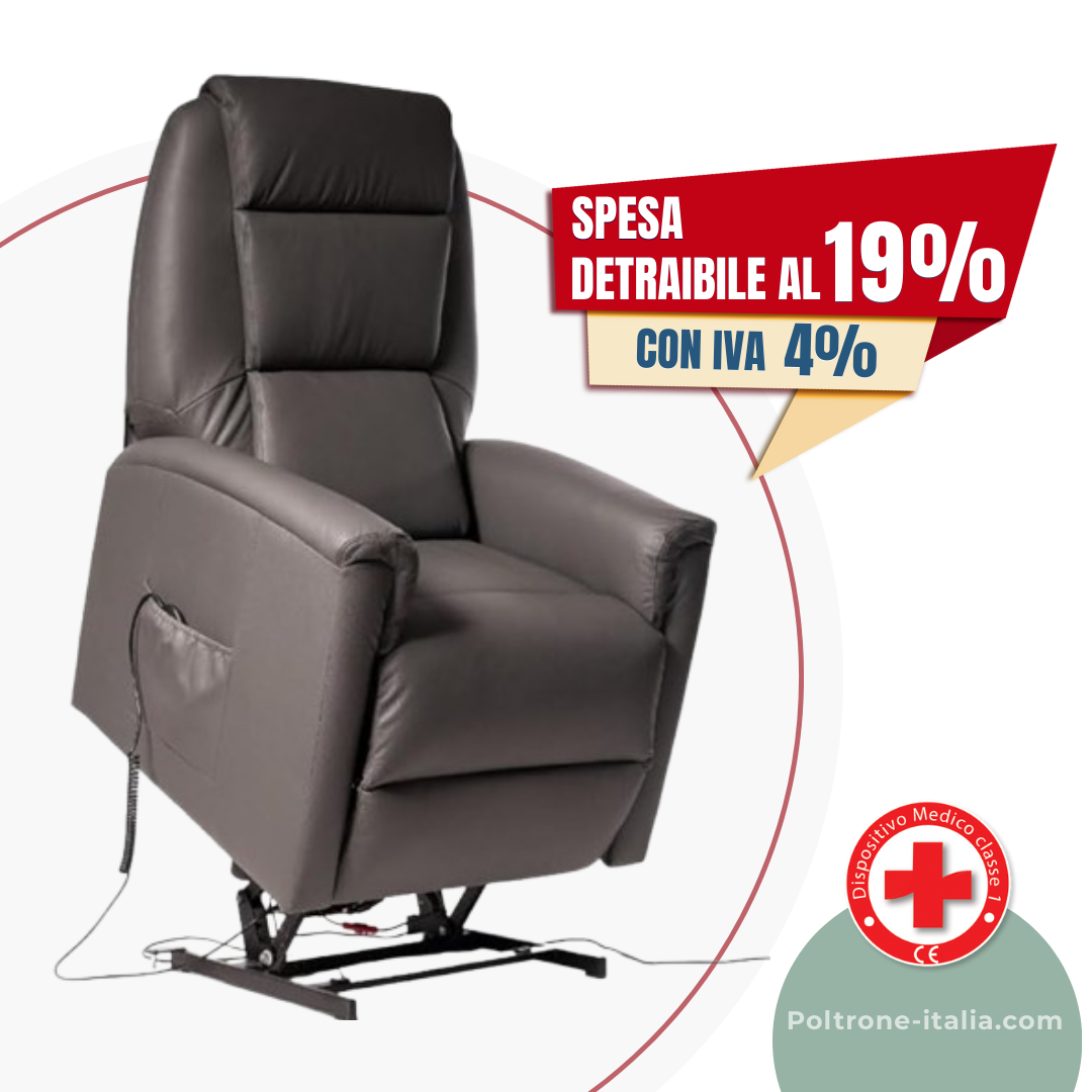 Rebecca2 in Pelle Poltrona Relax Elettrica alzapersona 2 motori con 2 ruote Detraibile 19%