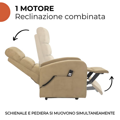 Jessica1 Poltrona elettrica alzapersona 1 motore Detraibile 19% Kit 4 ruote