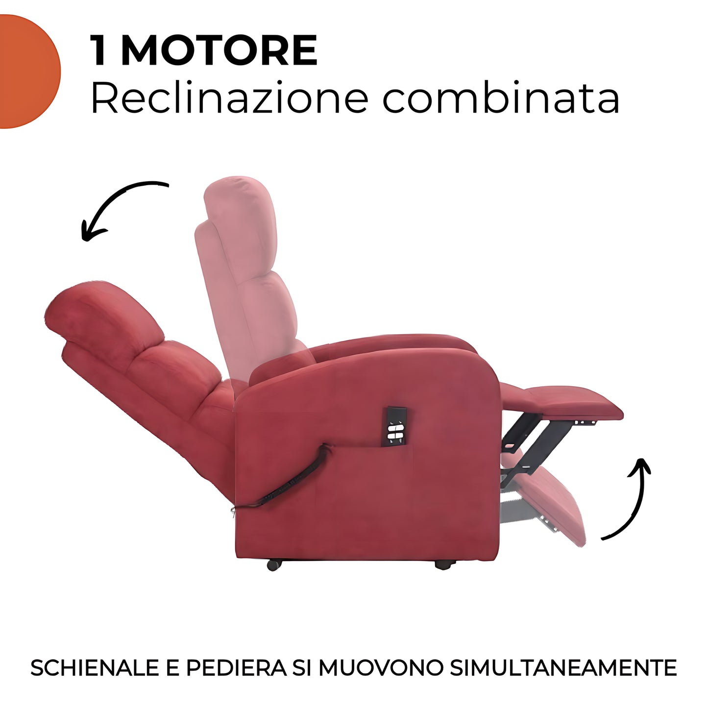 Jessica1 Poltrona elettrica alzapersona 1 motore Detraibile 19% Kit 4 ruote