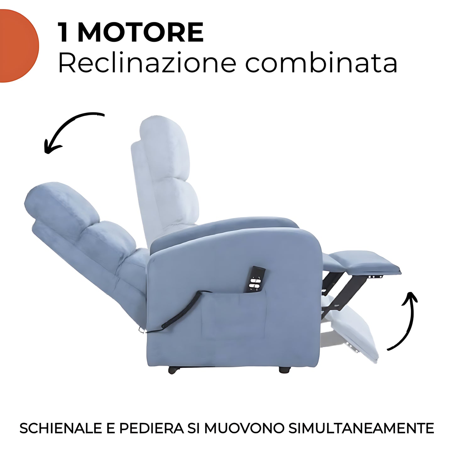 Jessica1 Poltrona elettrica alzapersona 1 motore Detraibile 19% Kit 4 ruote