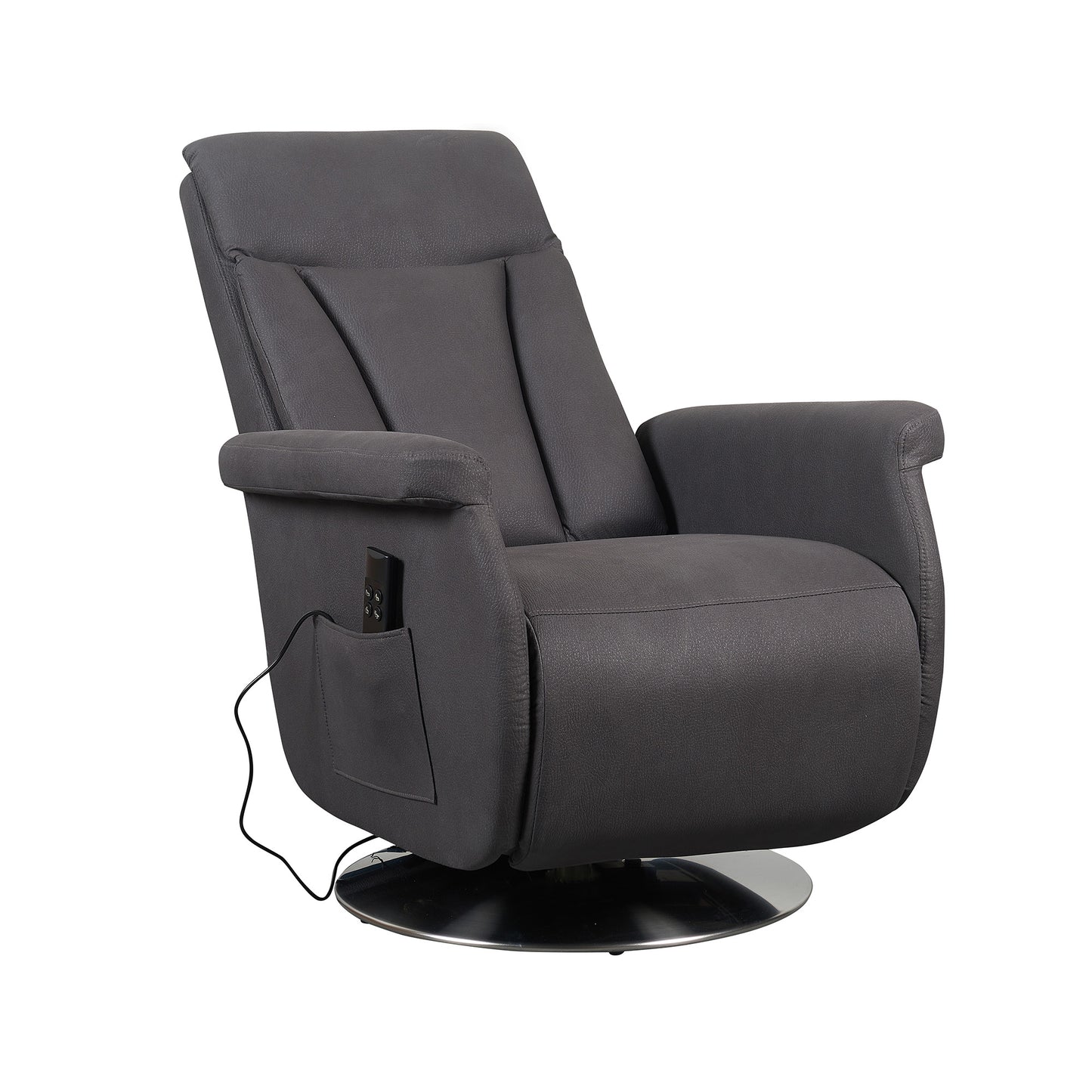 Elena2 Poltrona Relax design moderno 2 motori base d'acciaio girevole tessuto effetto pelle