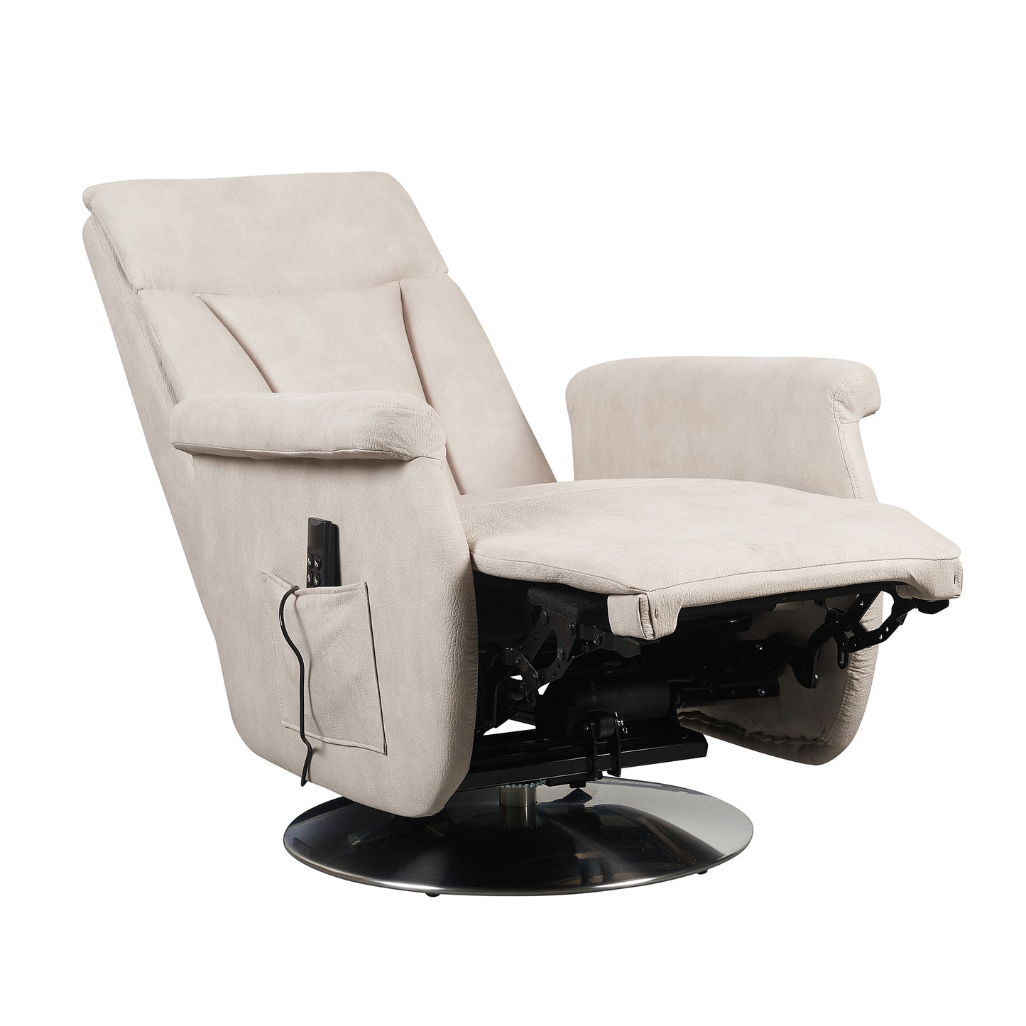 Elena2 Poltrona Relax design moderno 2 motori base d'acciaio girevole tessuto effetto pelle